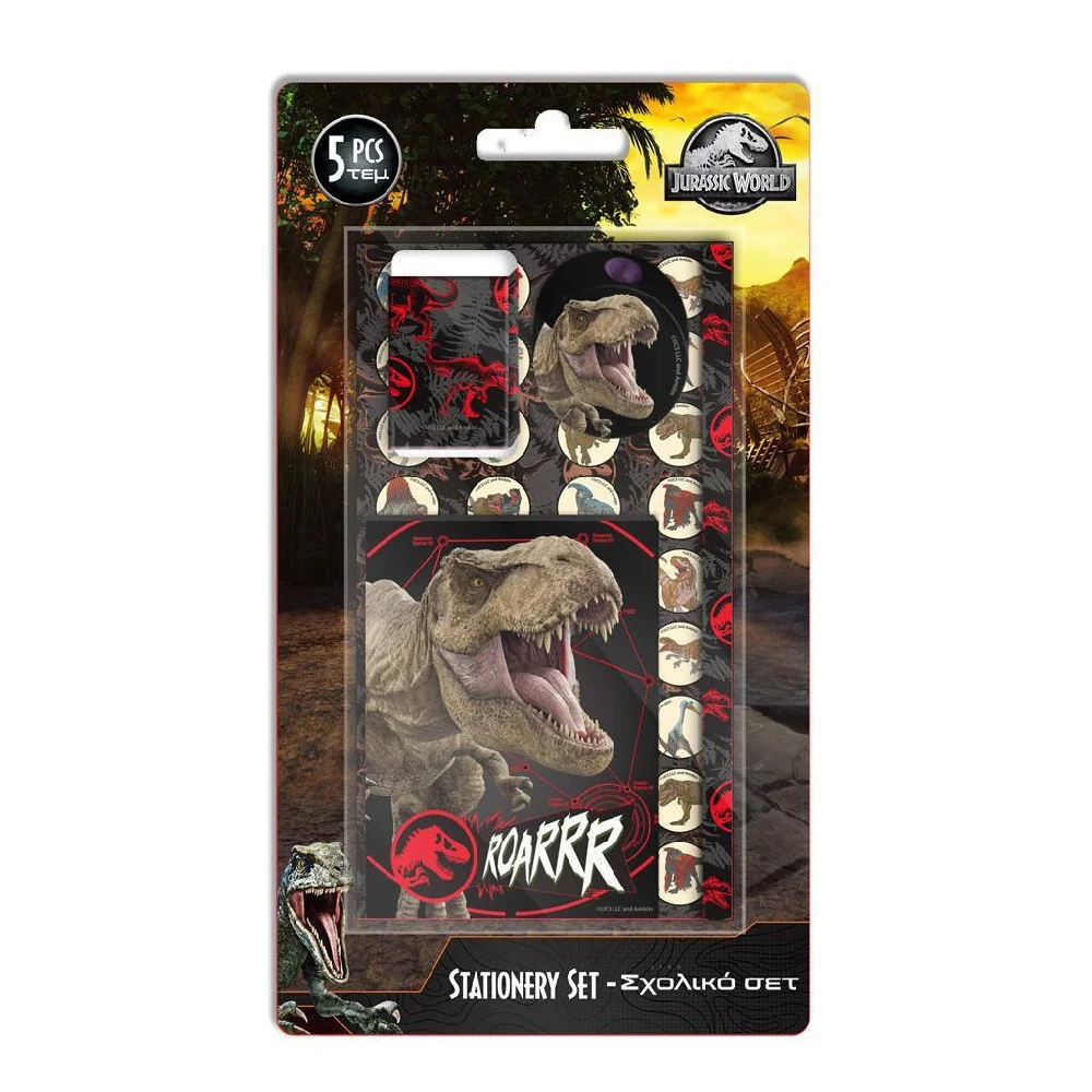 Φωτογραφία προϊόντος: Διακάκης Jurassic World Παιδικό Σετ Γραφικής Ύλης με Μολύβι, Ξύστρα, Γόμα και Σημειωματάριο 5τμχ