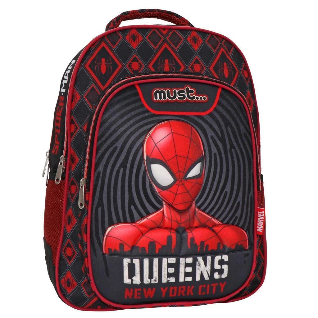 Φωτογραφία προϊόντος: Must Spiderman Queens New York City Σχολική Τσάντα Πλάτης Δημοτικού σε Κόκκινο χρώμα Μ32 x Π18 x Υ43εκ