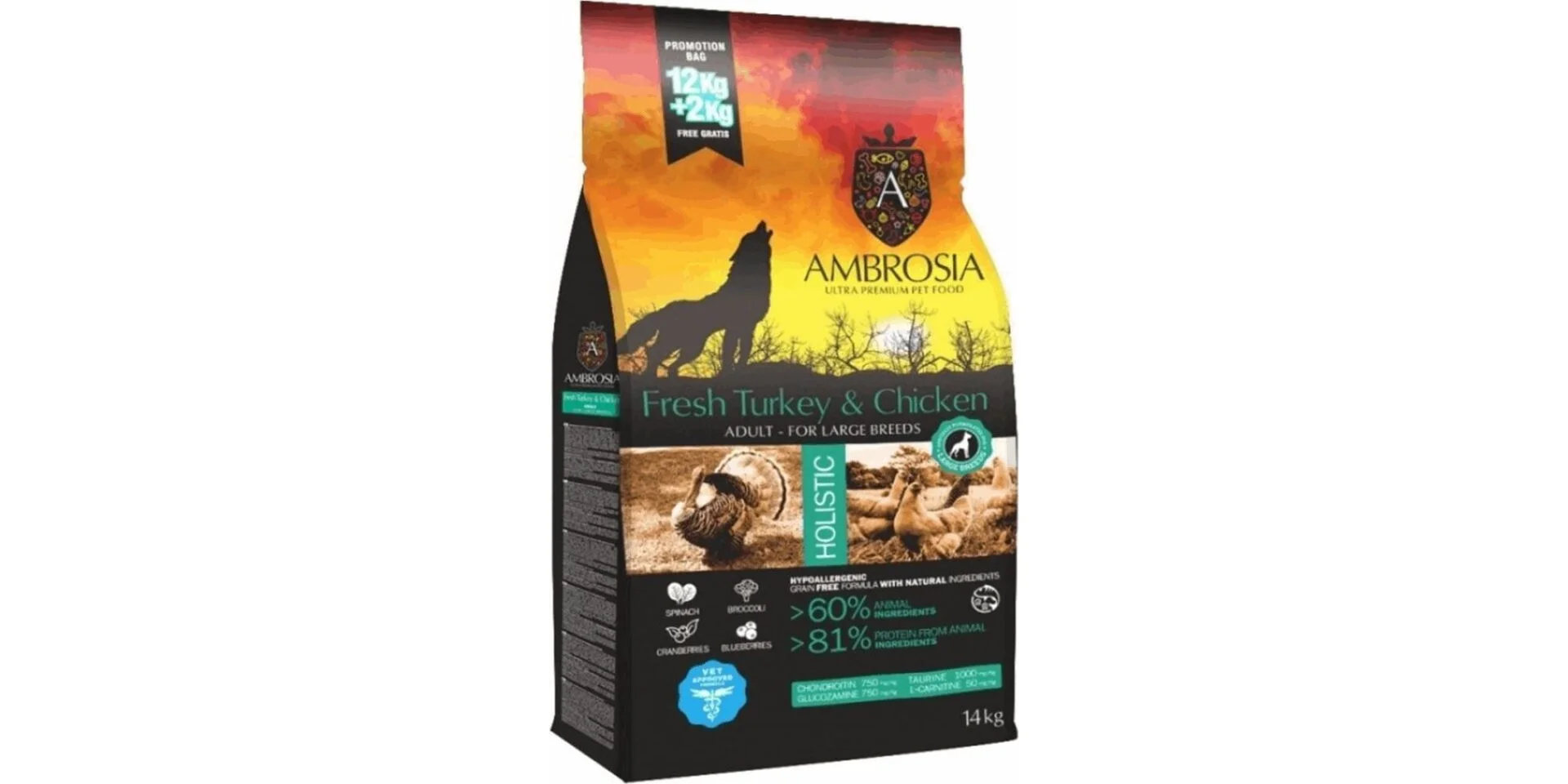 Φωτογραφία προϊόντος: Ambrosia Grain Free Large Adult Turkey + Chicken 12kg