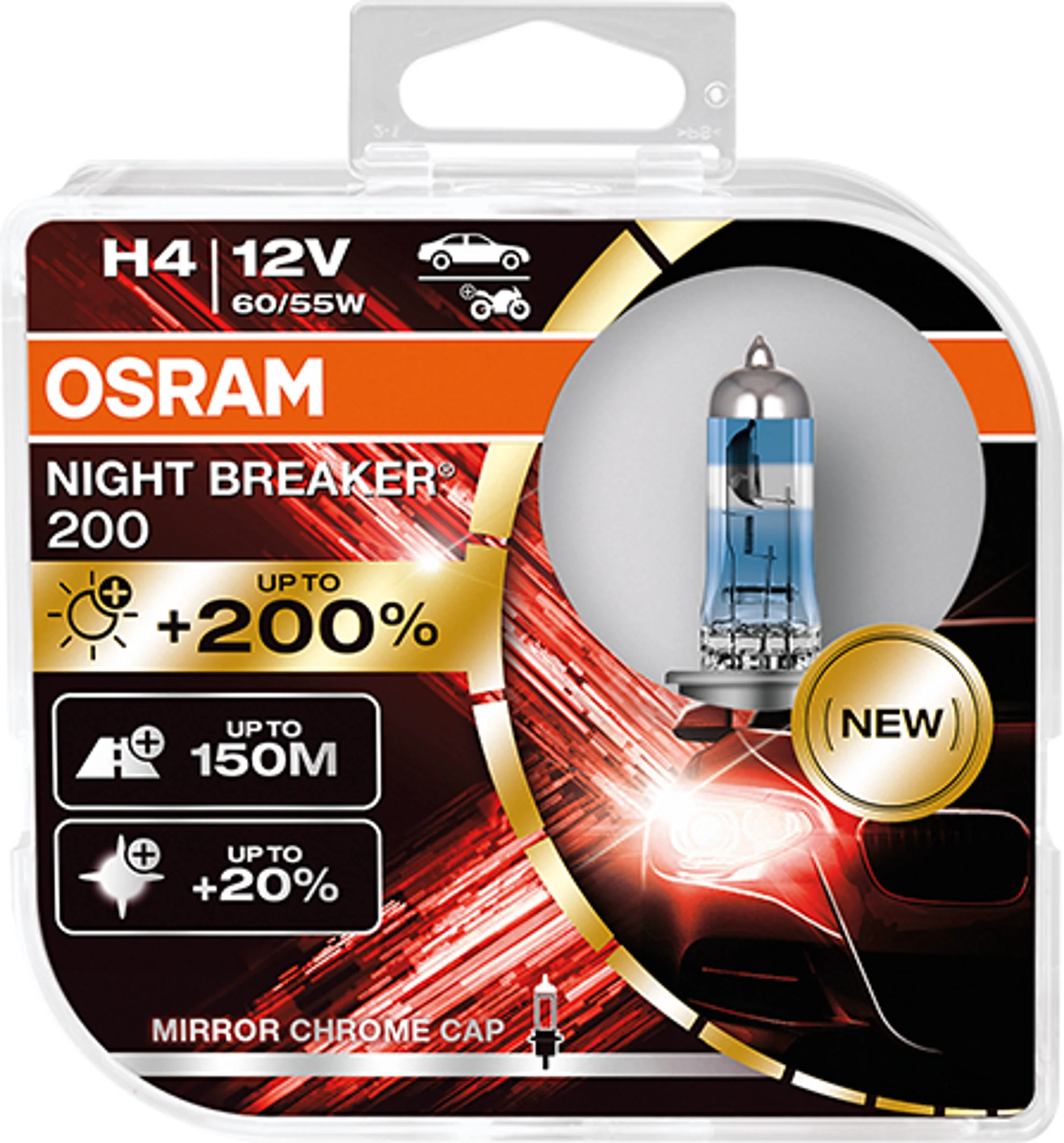 Φωτογραφία προϊόντος: OSRAM 12V H4 60/55W +200% ΠΕΡΙΣΣΟΤΕΡΟ ΦΩΣ NIGHT BREAKER 200® LASER (64193NB200-HCB) 2τμχ