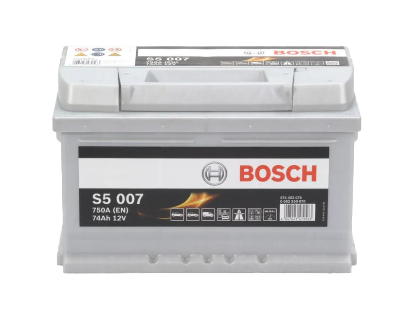 Φωτογραφία προϊόντος: Bosch S5007 – Μπαταρία Αυτοκινήτου 12V 74Ah 750A (EN) – 278×175×190 mm Δ+ (DIN L3)