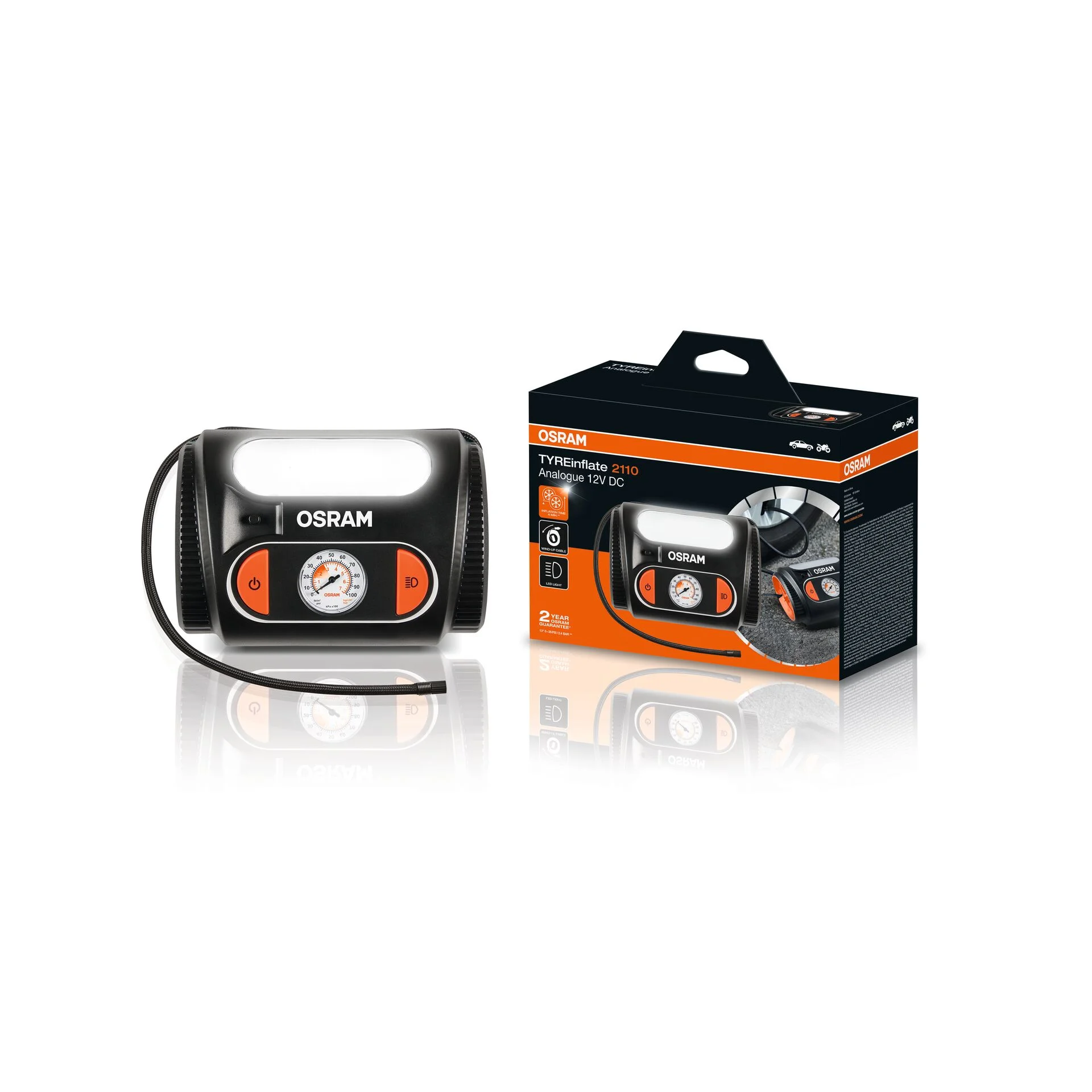 Φωτογραφία προϊόντος: OSRAM TYREinflate 2110 – Αναλογικό Κομπρεσέρ Αέρα 12V με Μανόμετρο (1τμχ)
