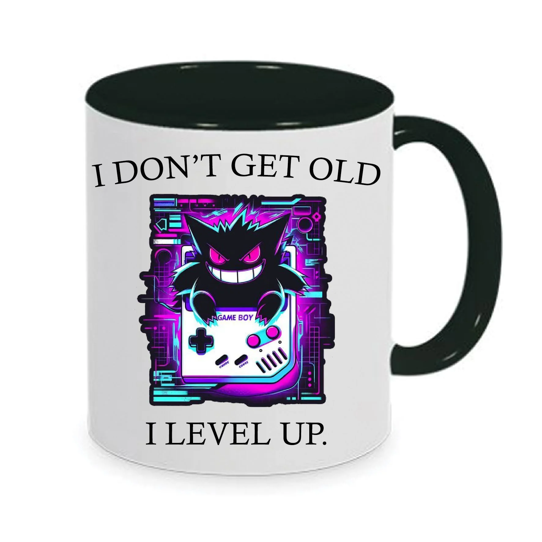 Φωτογραφία προϊόντος: Pokemon Gengar κούπα πόκεμον no3 κεραμική λευκή μαύρη 330ml i don t get older i level up