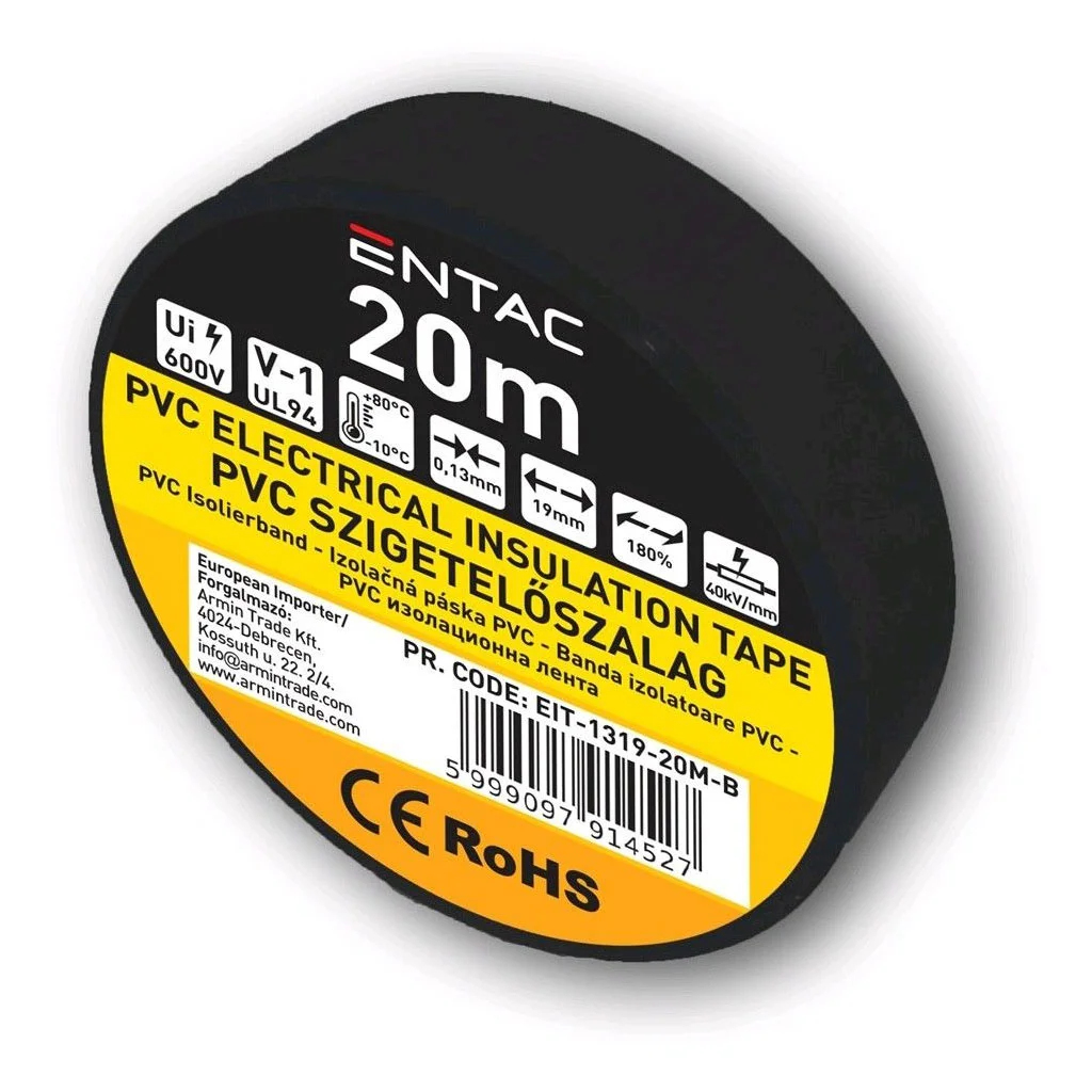 Φωτογραφία προϊόντος: Entac Ταινία 19mm x 20m Μαύρη - Μονωτική Ταινία
