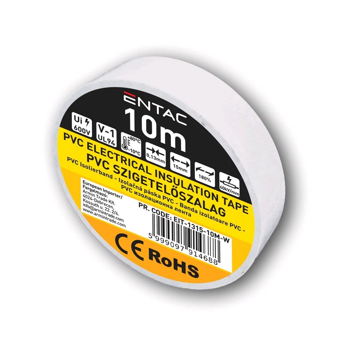 Φωτογραφία προϊόντος: Entac Ταινία 19mm x 10m Άσπρη - Μονωτική Ταινία