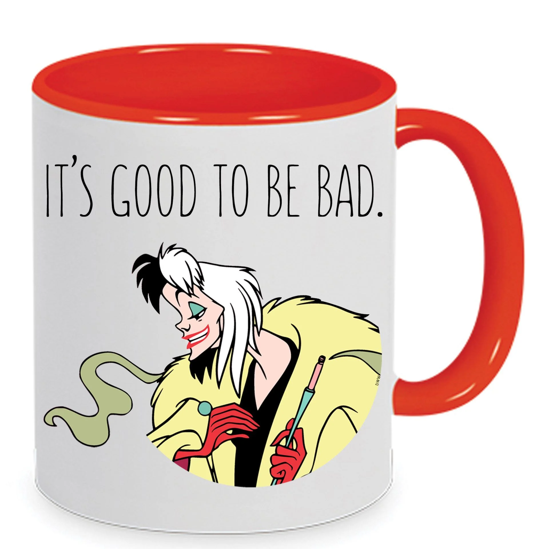 Φωτογραφία προϊόντος: Cruella de vil mug κρουέλα ντε βιλ no8 κούπα κεραμική 330ml λευκή κόκκινη its good to be bad