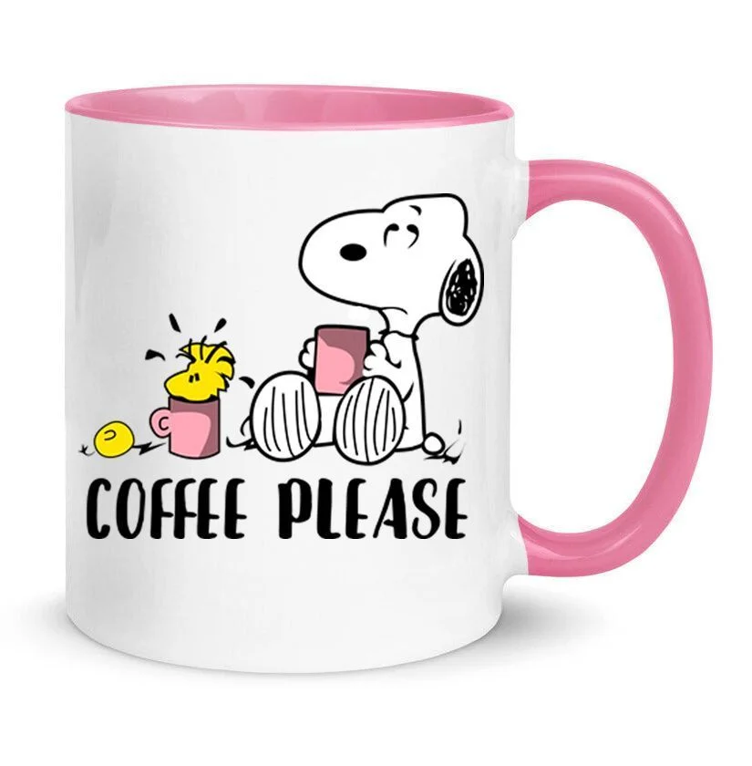 Φωτογραφία προϊόντος: Snoopy mug Σνούπι σκύλος κούπα No12 κεραμική 330ml λευκή ροζ coffee please