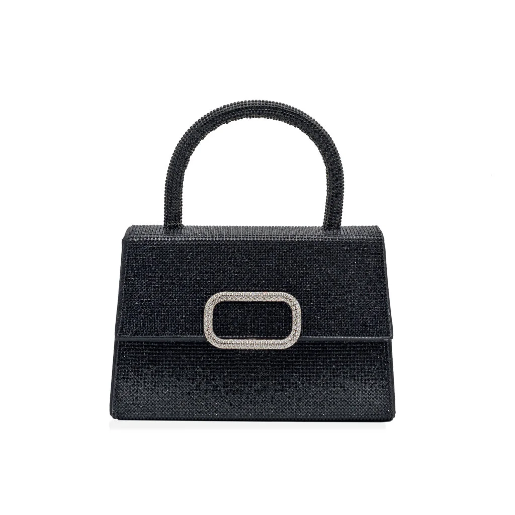 Φωτογραφία προϊόντος: Ghetto Rhinestone Top Handle Bag with Chain Strap | Luxury Crystal Evening Handbag Black