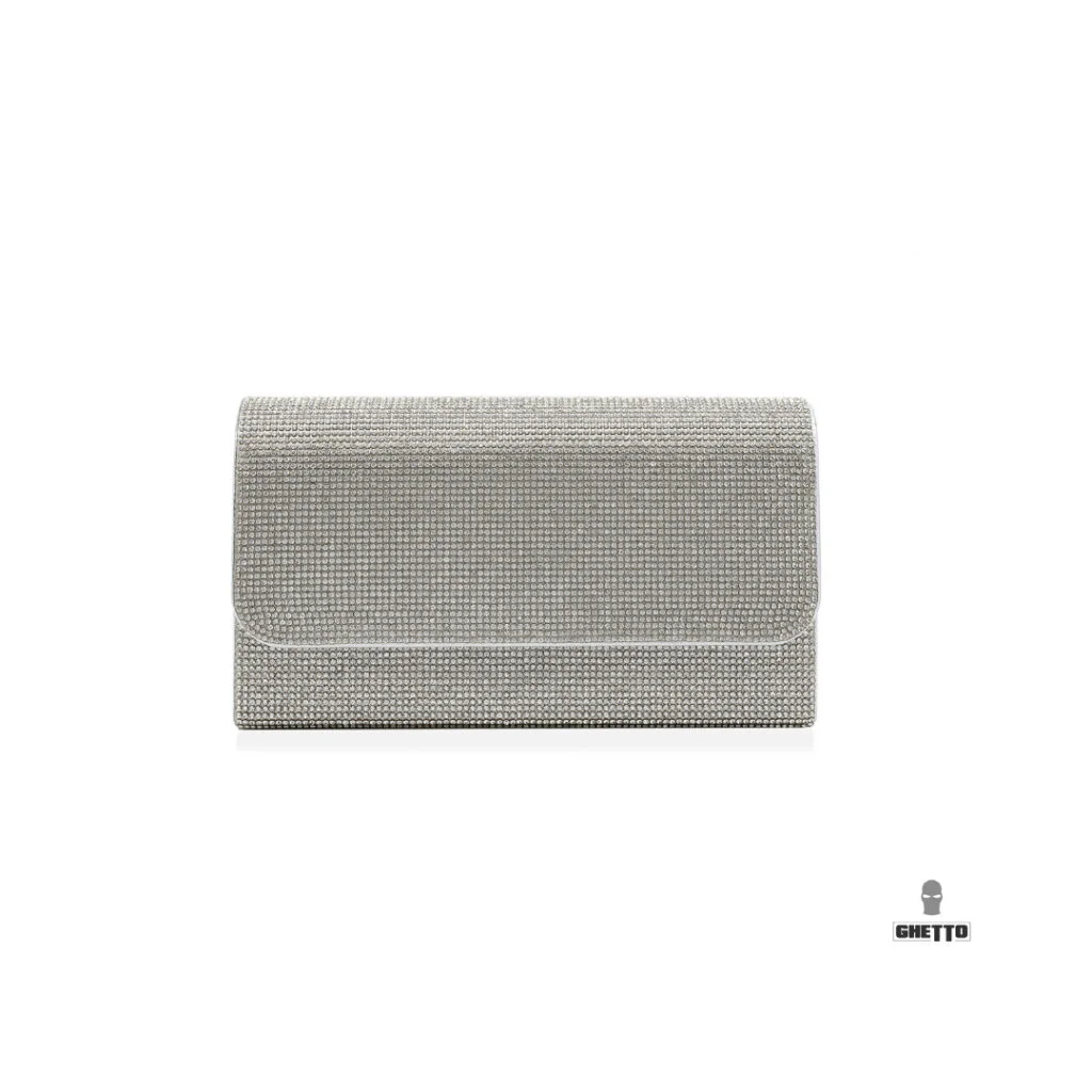 Φωτογραφία προϊόντος: Ghetto Crystal Envelope Clutch with Chain Strap | Elegant Evening Bag Silver