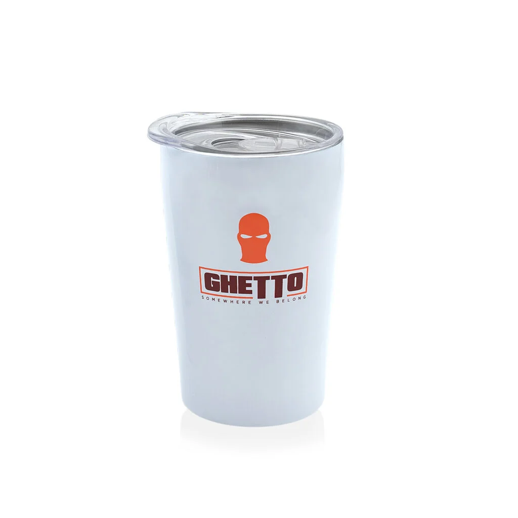 Φωτογραφία προϊόντος: Ghetto White Stainless Steel Cup 380ml | Mask Logo Thermal Tumbler Orange