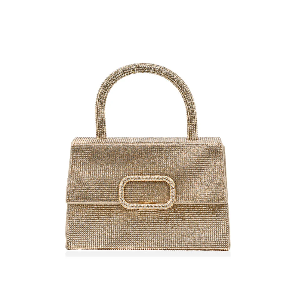 Φωτογραφία προϊόντος: Ghetto Rhinestone Top Handle Bag with Chain Strap | Luxury Crystal Evening Handbag Gold