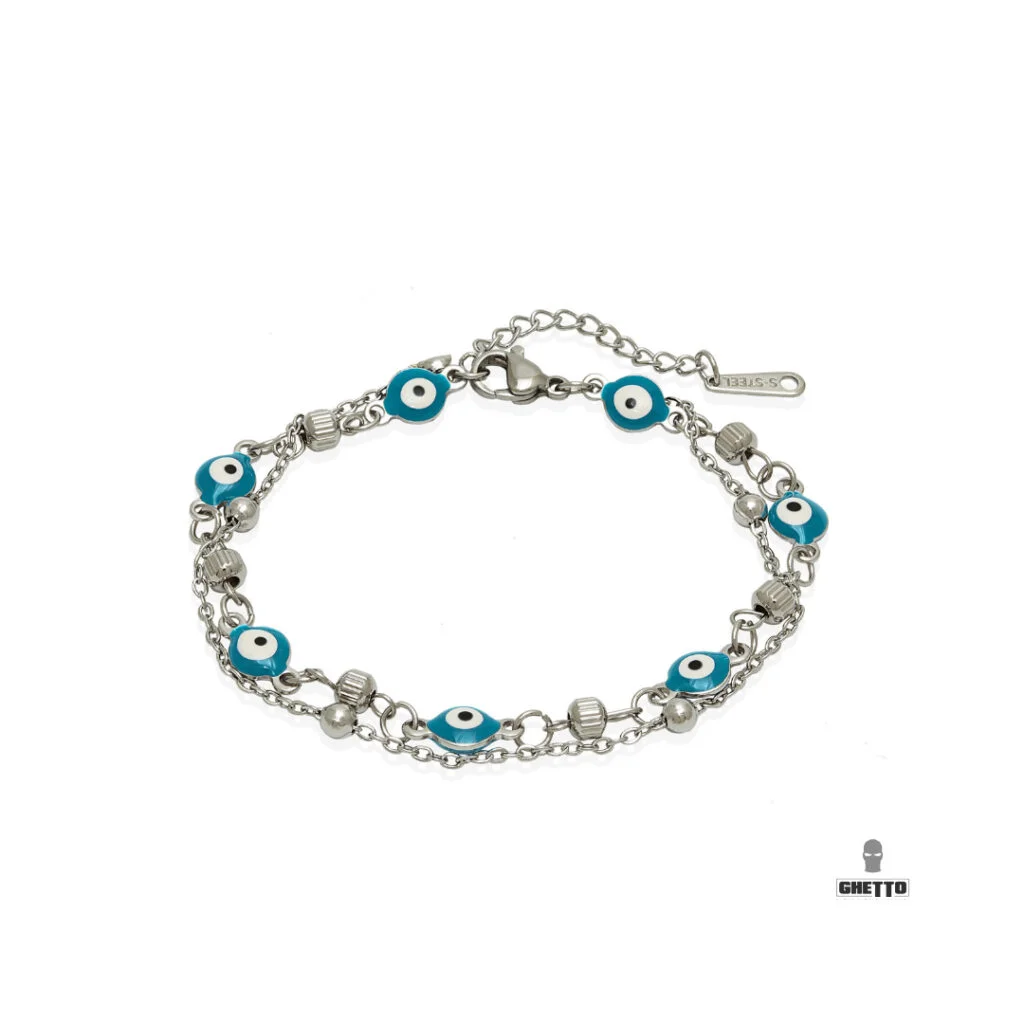 Φωτογραφία προϊόντος: Ghetto Greek Eyes Double Layer Bracelet SS Adjustable Light Blue