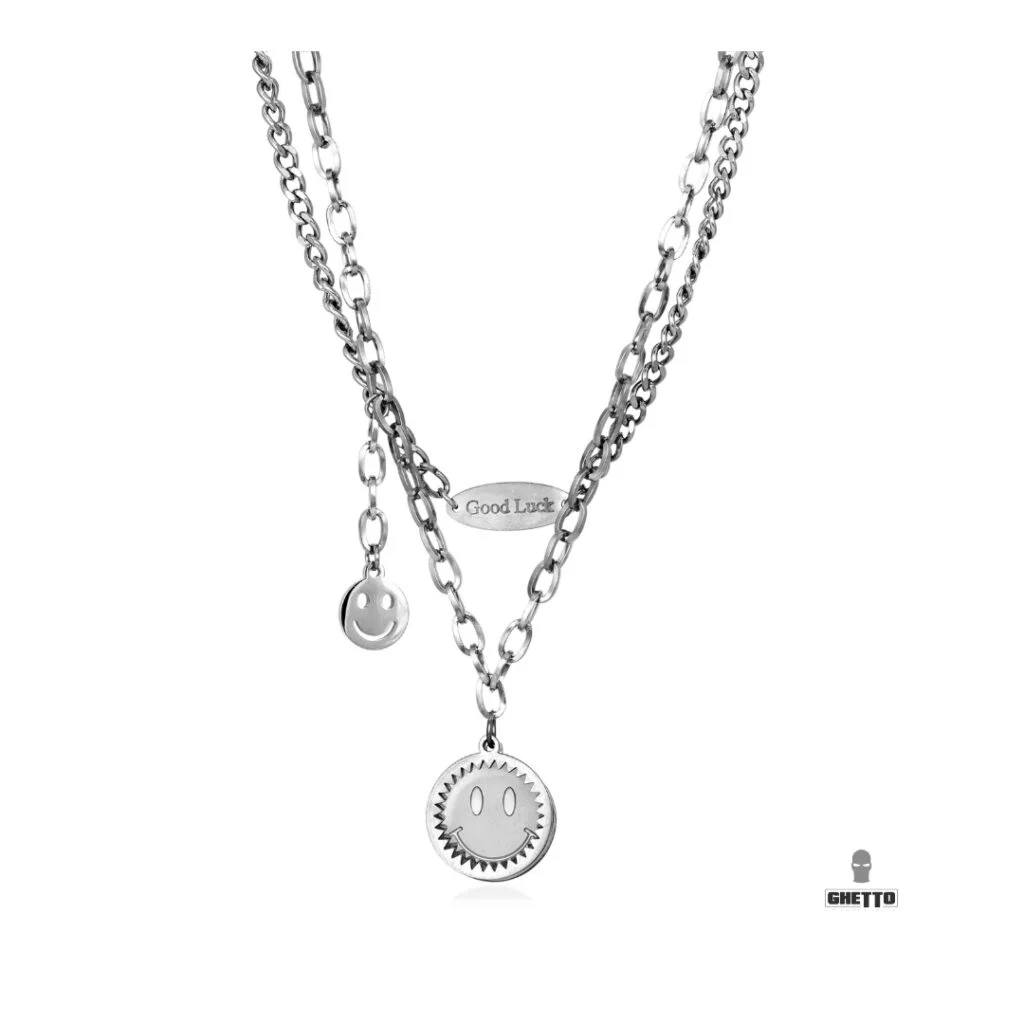 Φωτογραφία προϊόντος: Ghetto Smile Circle Pendants Double Layer Necklace SS Silver