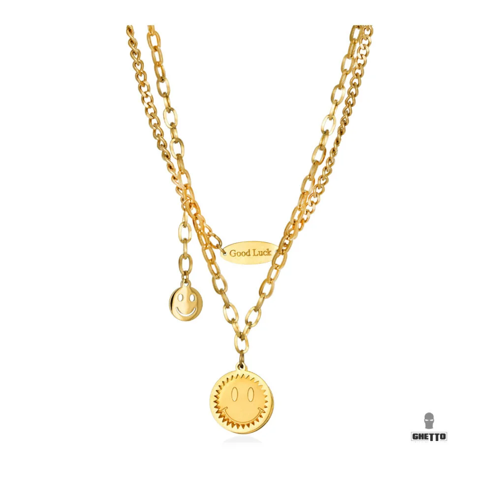 Φωτογραφία προϊόντος: Ghetto Smile Circle Pendants Double Layer Necklace SS Gold