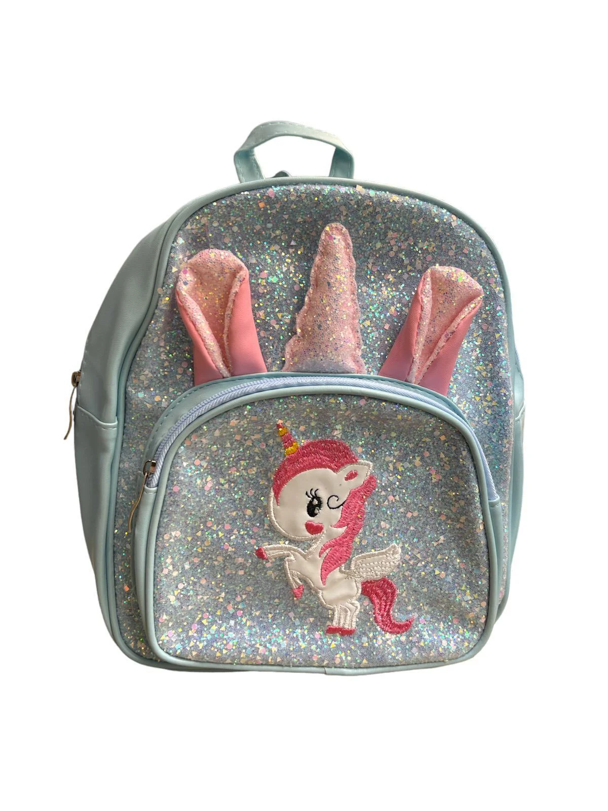 Φωτογραφία προϊόντος: Backpack σακίδιο βόλτας γαλάζιο unicorn με ρυθμιζόμενο κούμπωμα αδιάβροχο PVC 27x23cm