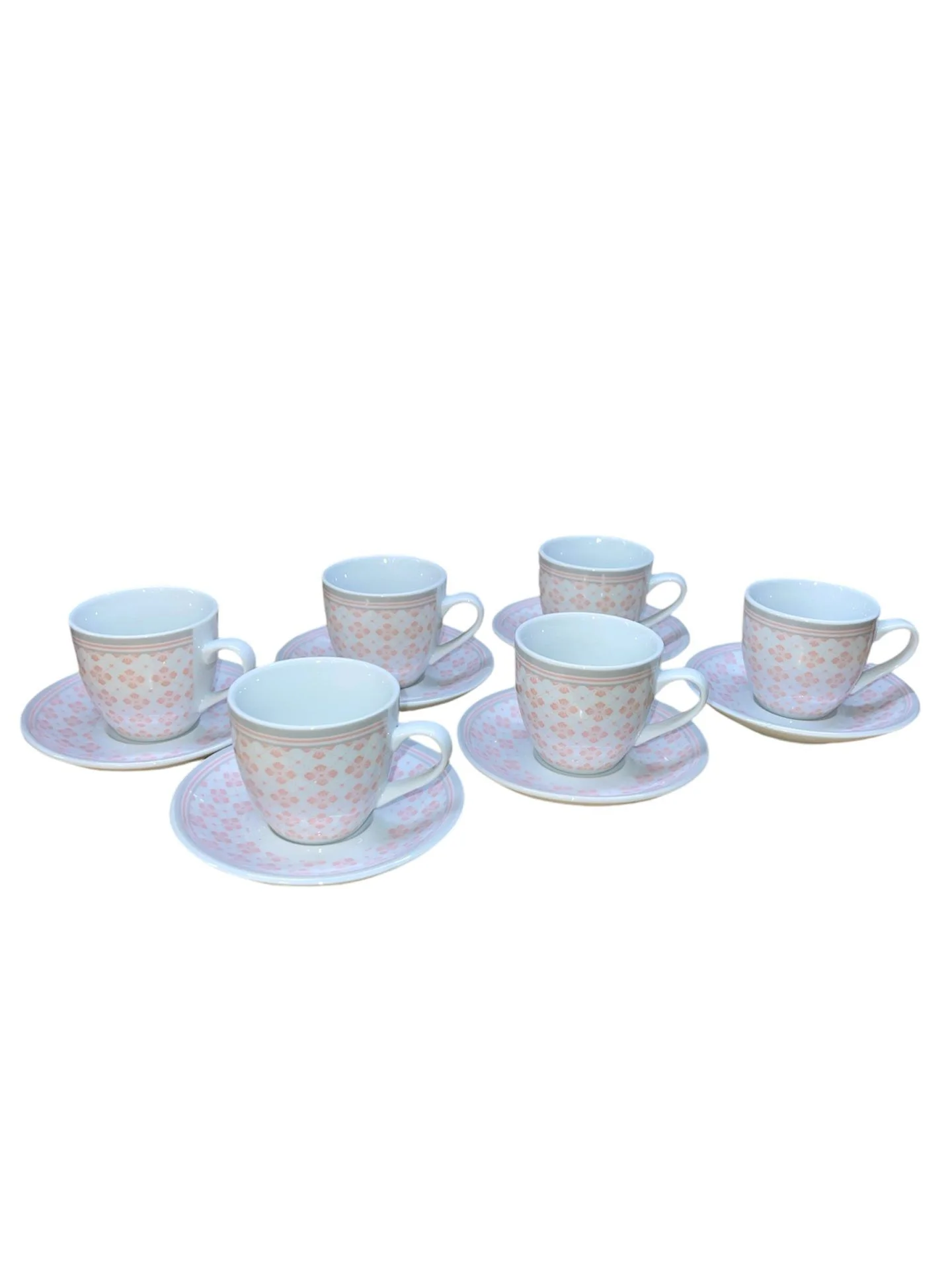 Φωτογραφία προϊόντος: Σετ φλυτζάνια του ελληνικού καφέ Πορσελάνης λευκά ροζ και γκρι με λουλούδια 6τμχ