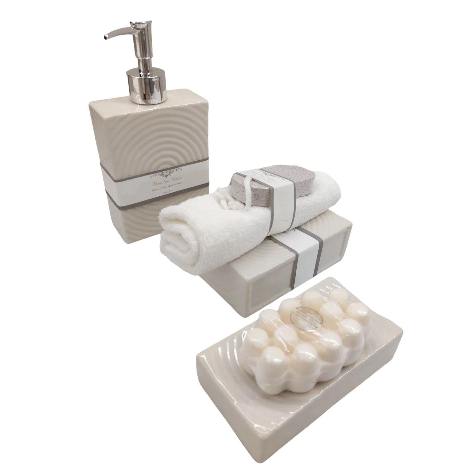 Φωτογραφία προϊόντος: Σετ μπάνιου Home Spa Nature Dispenser με σαπουνοθήκες λευκής πορσελάνης