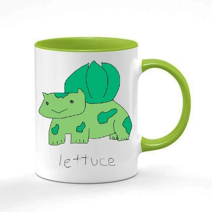 Φωτογραφία προϊόντος: Pokemon Bulbasaur lettuce drinking coffee funny κούπα πόκεμον no1 κεραμική λευκή πράσινη 330ml