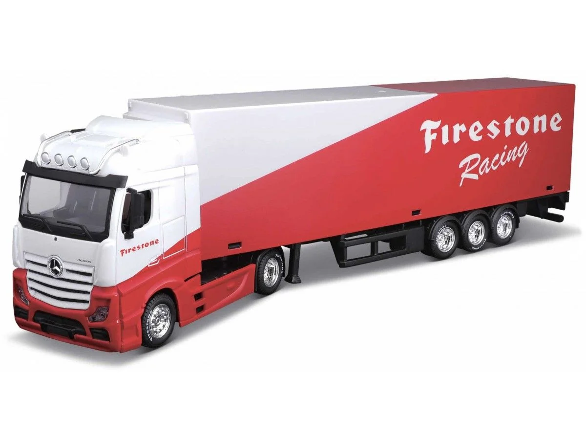 Φωτογραφία προϊόντος: Αυτοκίνητο Bburago Hauler with trailer 1+#8260;48 φορτηγό άσπρο κόκκινο Firestone