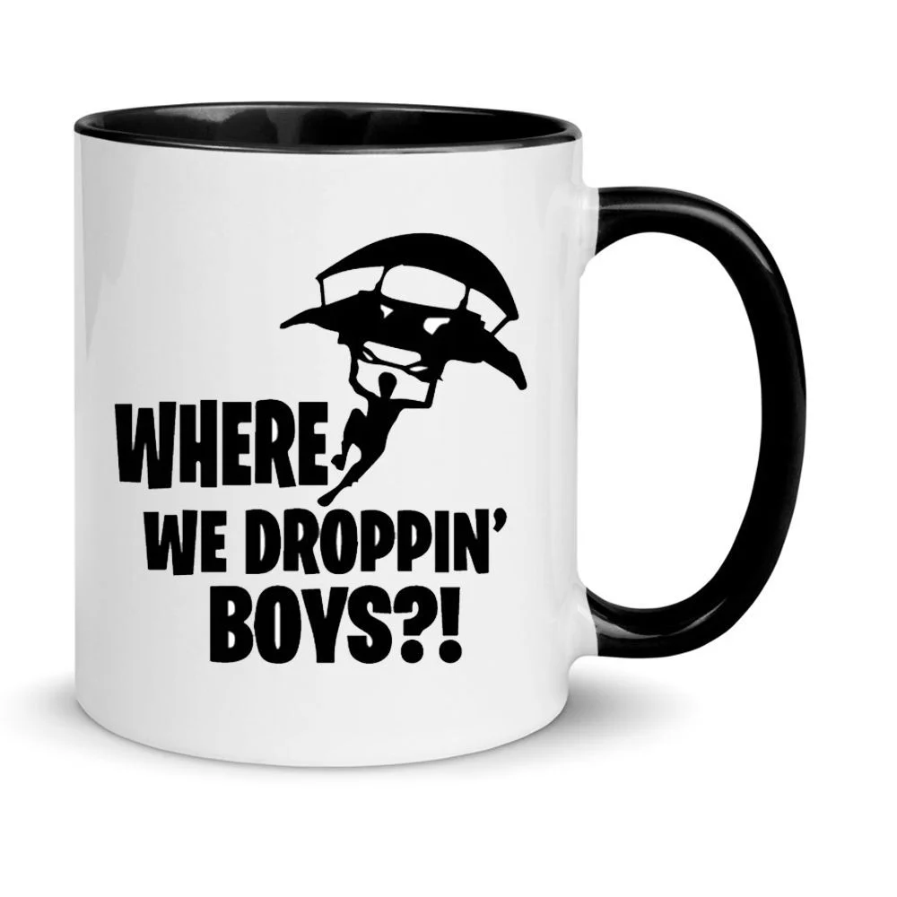 Φωτογραφία προϊόντος: Fortnite mug Where we dropping boys Φορτναιτ κούπα no21 κεραμική 330ml λευκή μαύρη