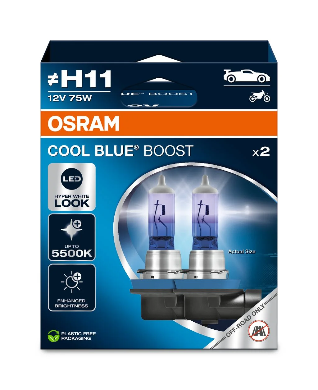 Φωτογραφία προϊόντος: Σετ Λάμπες OSRAM H11 Cool Blue Boost 12V 75W 5500K Hyper White Off-Road Duo (2 Τεμάχια)