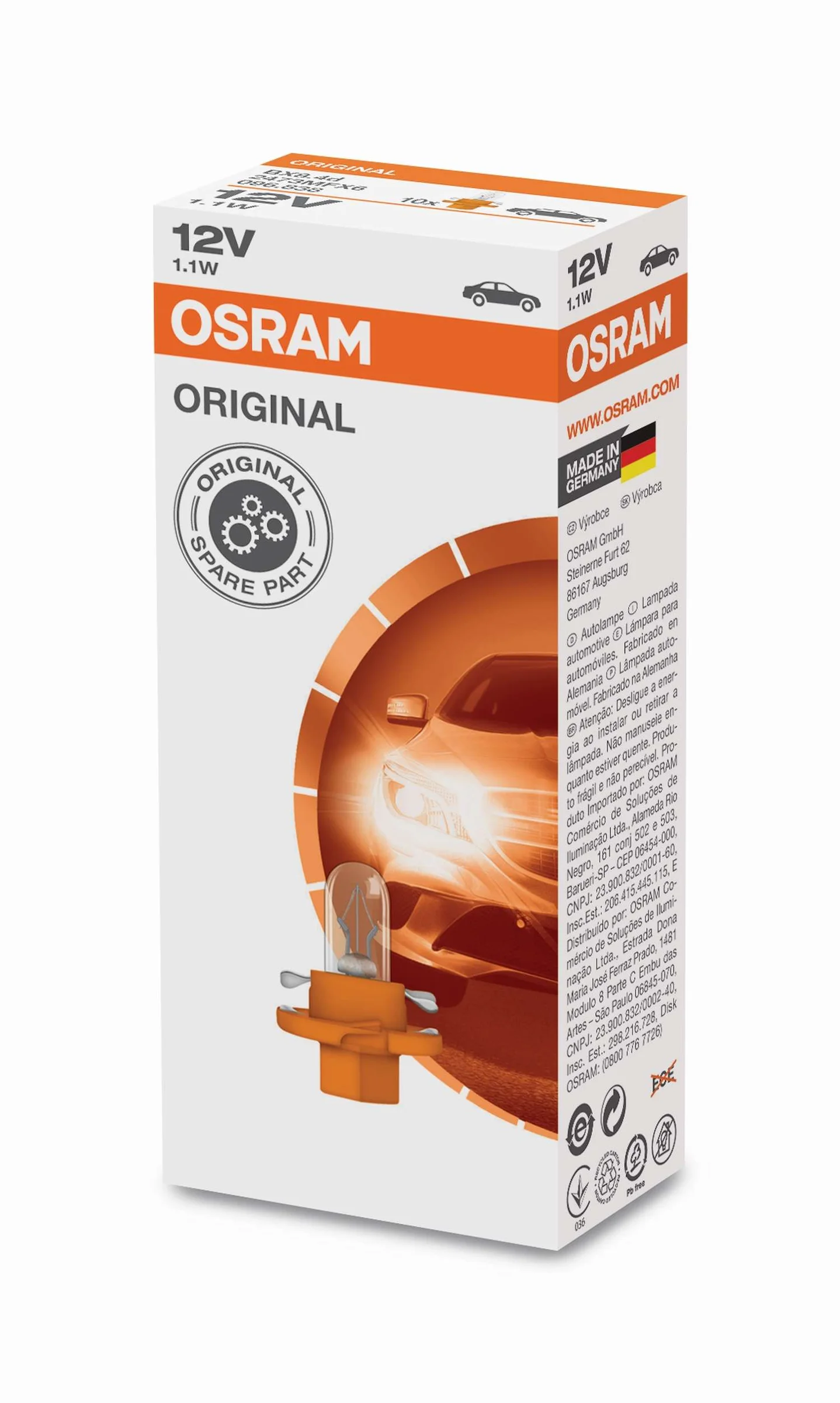 Φωτογραφία προϊόντος: OSRAM B8.4d Original Line Λάμπες Ταμπλό 12V 1.12W (2473MFX6) – Σετ 10 τεμαχίων