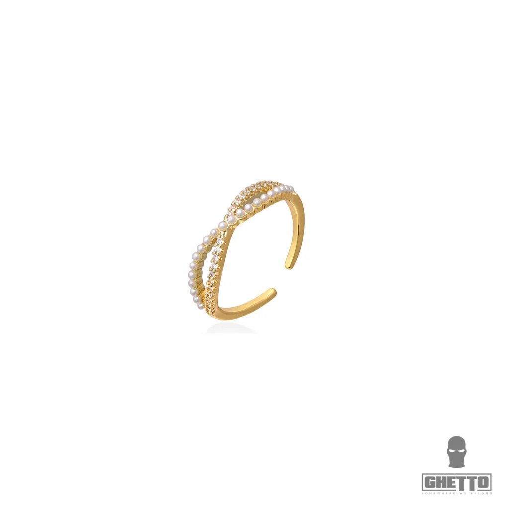 Φωτογραφία προϊόντος: Ghetto Open Cross Diamond Pearl 18k Gold Ring