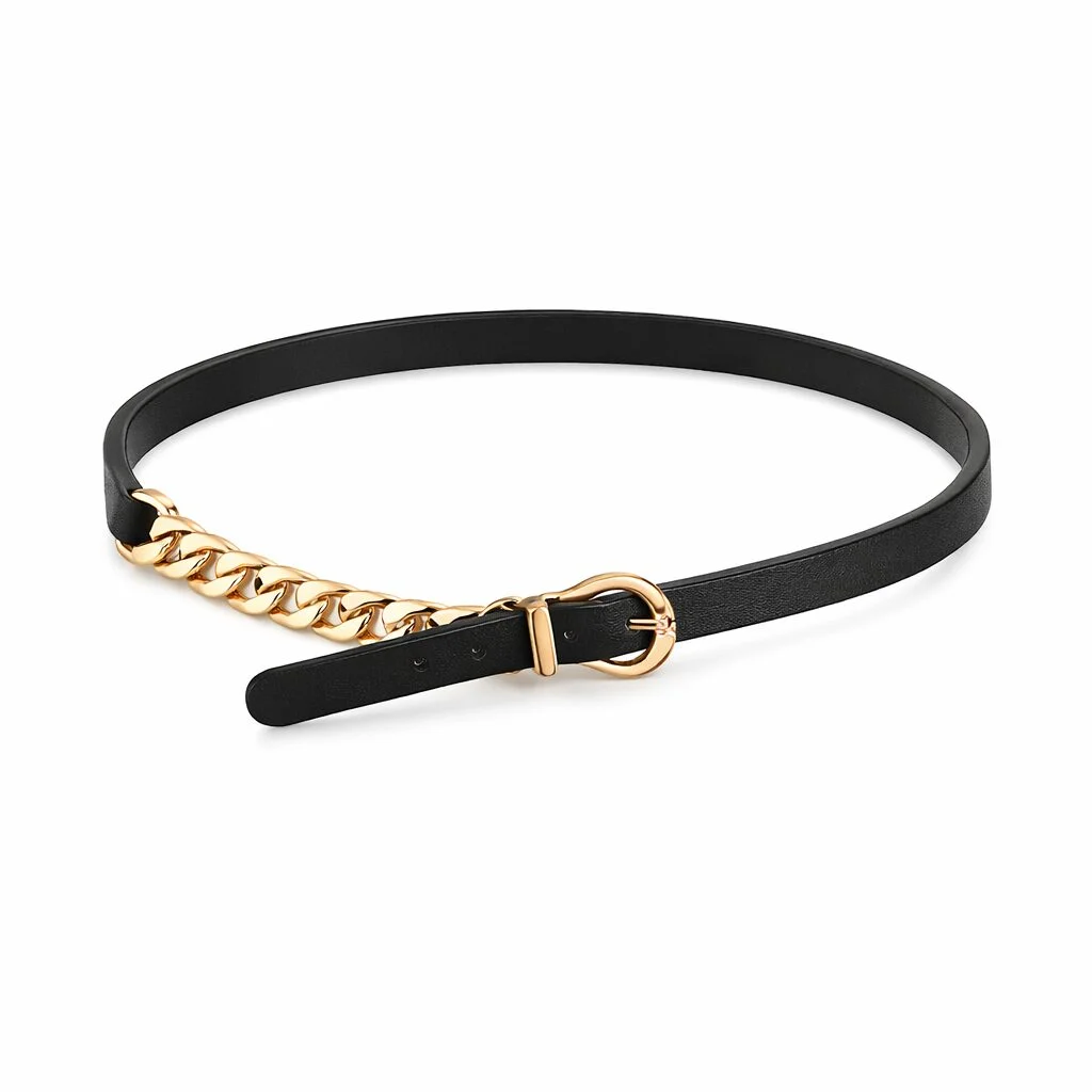Φωτογραφία προϊόντος: Ghetto Choker Gold Plated Cuban Chain Leather Belt Chain Adjustable Size