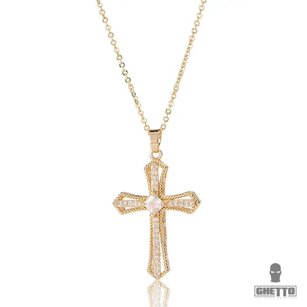 Φωτογραφία προϊόντος: Ghetto CZ Full Diamond Gold Plated Cross Pendant Necklace