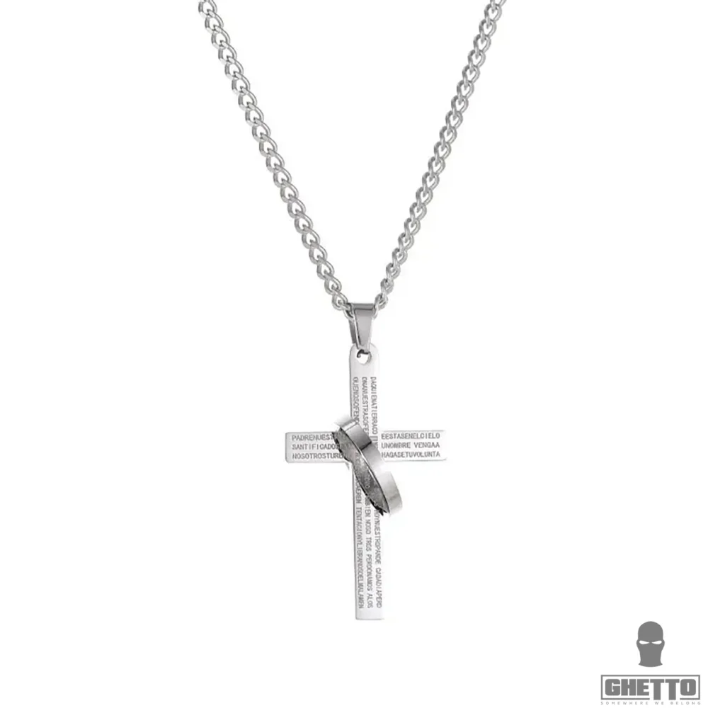 Φωτογραφία προϊόντος: Ghetto Lords Prayer Ring Cross Pendant Snake Herringbone Chain SS