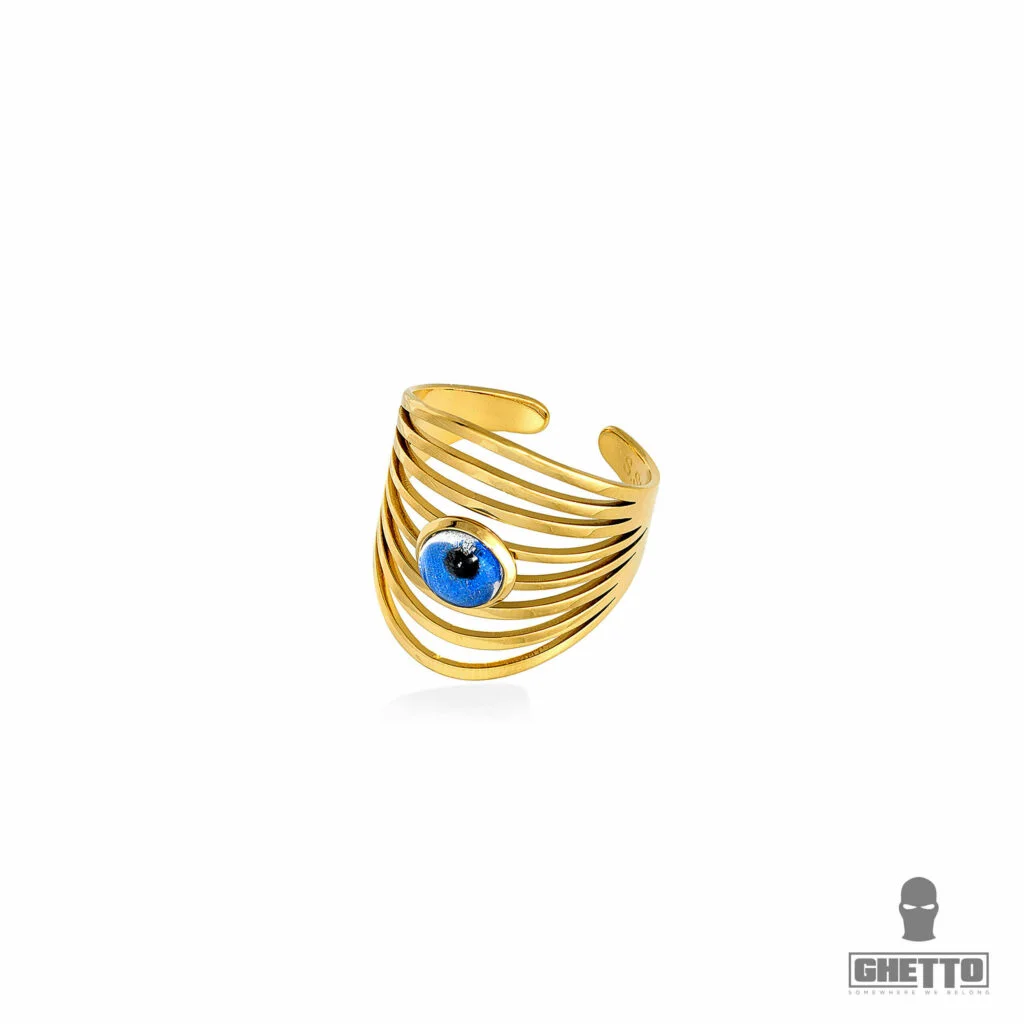 Φωτογραφία προϊόντος: Ghetto Greek Eye Stainless Steel Adjustable Ring Gold
