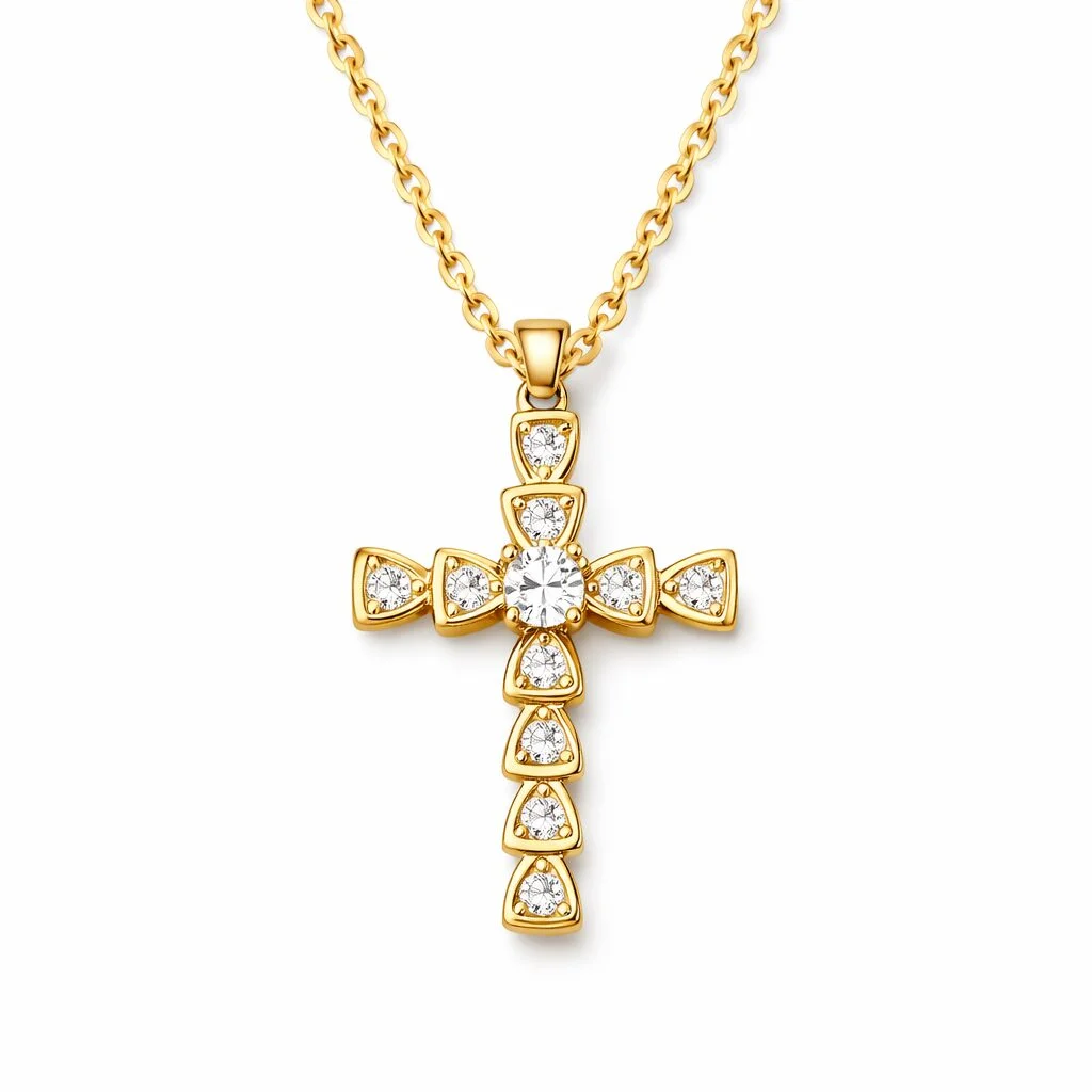 Φωτογραφία προϊόντος: Ghetto Cross Gold18k Pendant CZ Chain Necklace