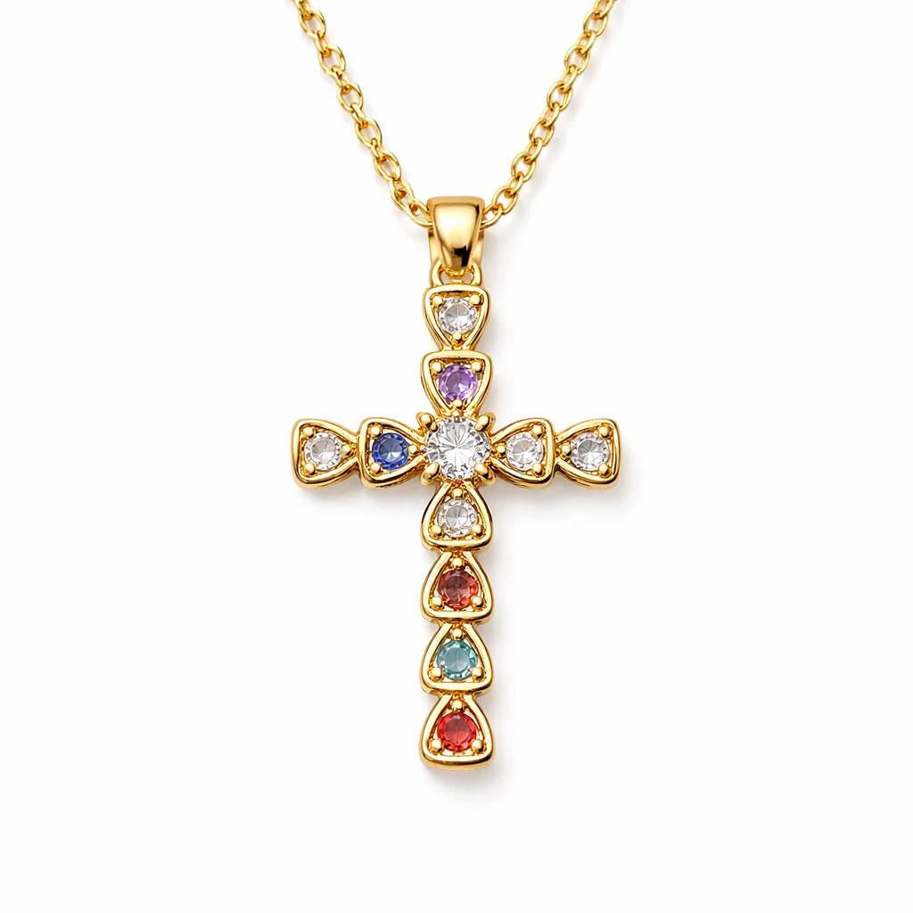 Φωτογραφία προϊόντος: Ghetto Cross Gold18k Multicolor Pendant CZ Chain Necklace