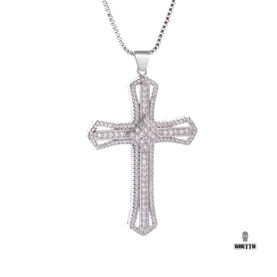 Φωτογραφία προϊόντος: Ghetto CZ Full Diamond Plated Cross Pendant Necklace