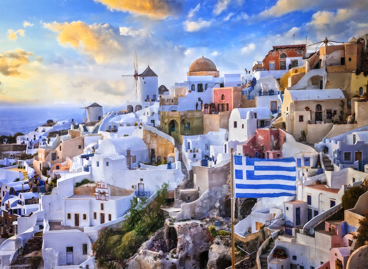 Φωτογραφία προϊόντος: Πίνακας σε καμβά Σαντορίνη Οία ηλιοβασίλεμα