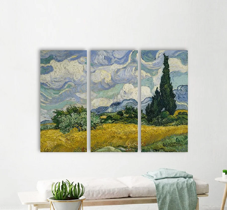 Φωτογραφία προϊόντος: Πίνακας σε καμβά Wheat field with cypresses Van Gogh τρίπτυχος