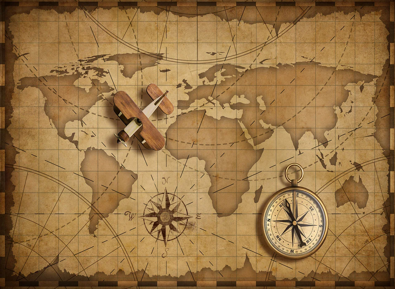 Φωτογραφία προϊόντος: Πίνακας σε καμβά Οld world map with wooden plane