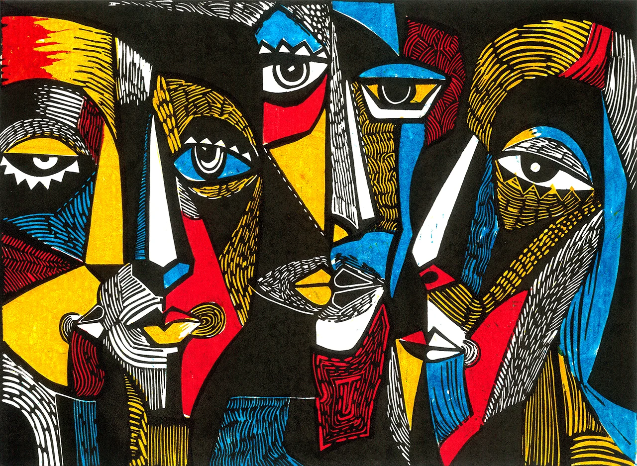 Φωτογραφία προϊόντος: Πίνακας σε καμβά Corolful art linocut