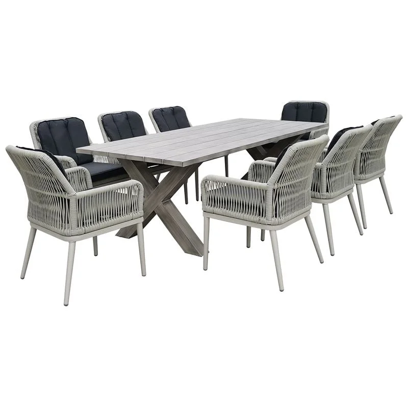 Φωτογραφία προϊόντος: ALLEY Set Τραπεζαρία Κήπου ALU + Rope Grey-Μαξιλ.Ανθρακί: Τραπέζι 220x94 + 8 Πολυθρόνες