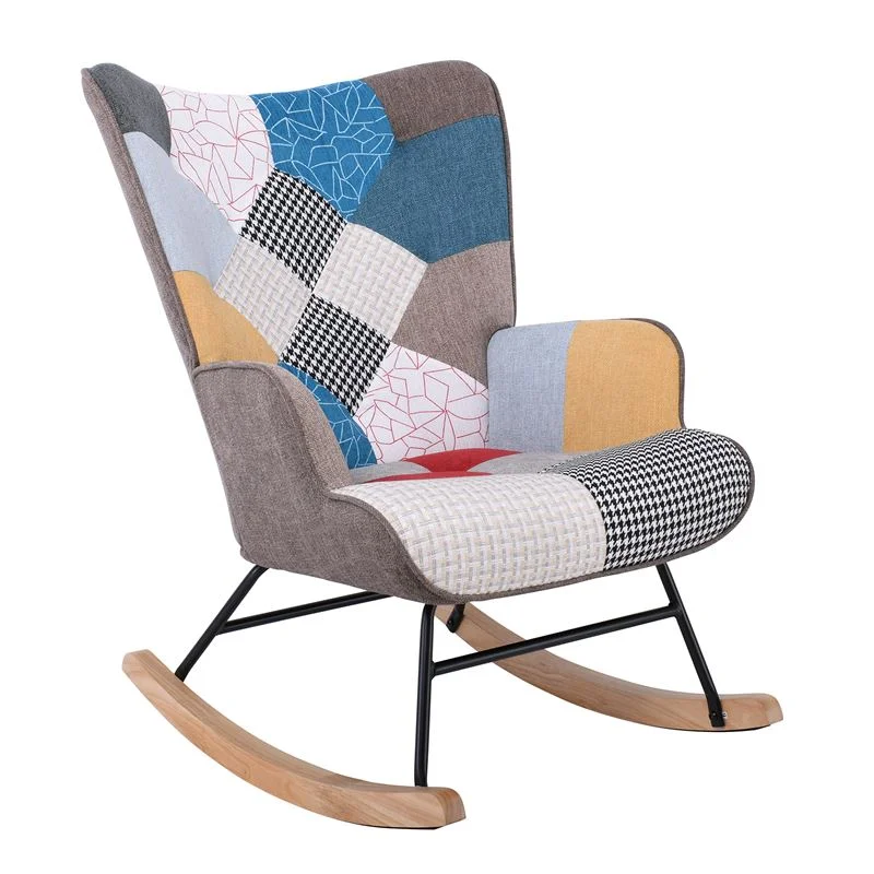 Φωτογραφία προϊόντος: ALMA Rocking Πολυθρόνα Μπερζέρα Καθιστικού, Ύφασμα Patchwork, Βάση Μαύρο-Φυσικό