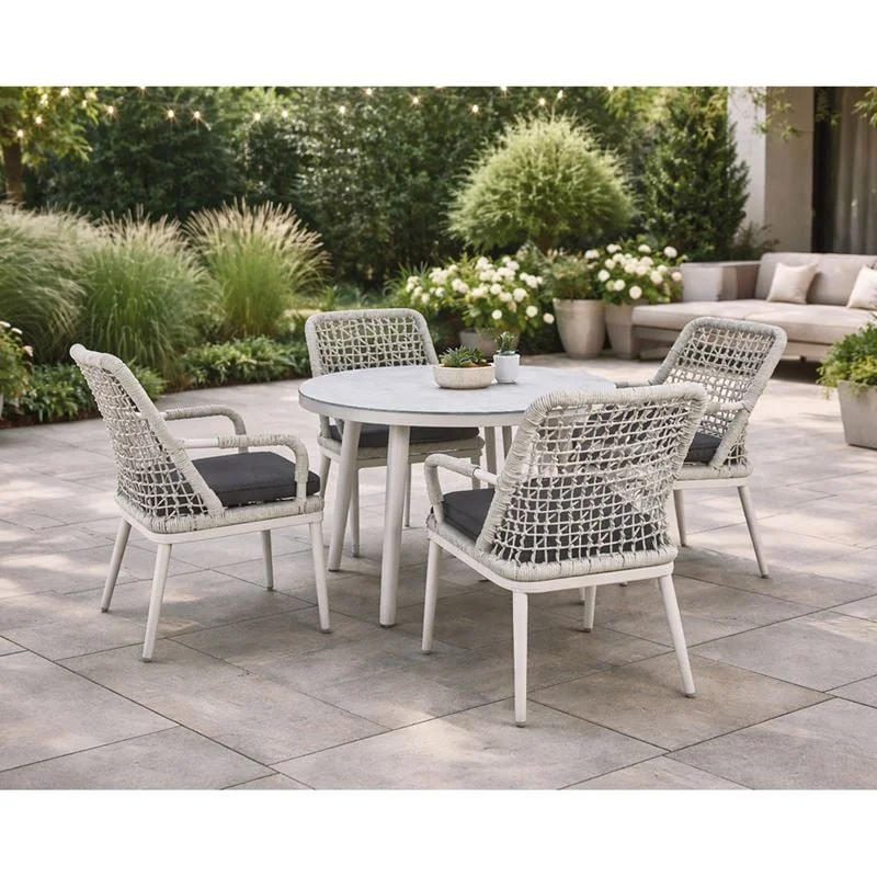 Φωτογραφία προϊόντος: CENTRAL Set Τραπεζαρία Κήπου ALU + Rope Grey-Μαξιλ.Ανθρακί: Τραπέζι Φ100cm + 4 Πολυθρόνες