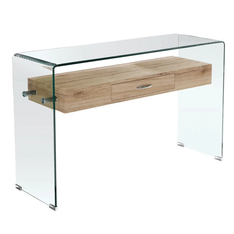 Φωτογραφία προϊόντος: GLASSER Wood Κονσόλα Γυαλί Clear 12mm - Ράφι με Συρτάρι Απόχρωση Δρυς