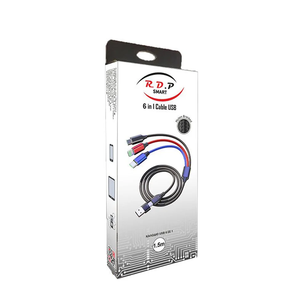 Φωτογραφία προϊόντος: RDP Καλώδιο USB 6 σε 1 (A&C ΣΕ MICRO, C, LIGHTNING) 1,5m