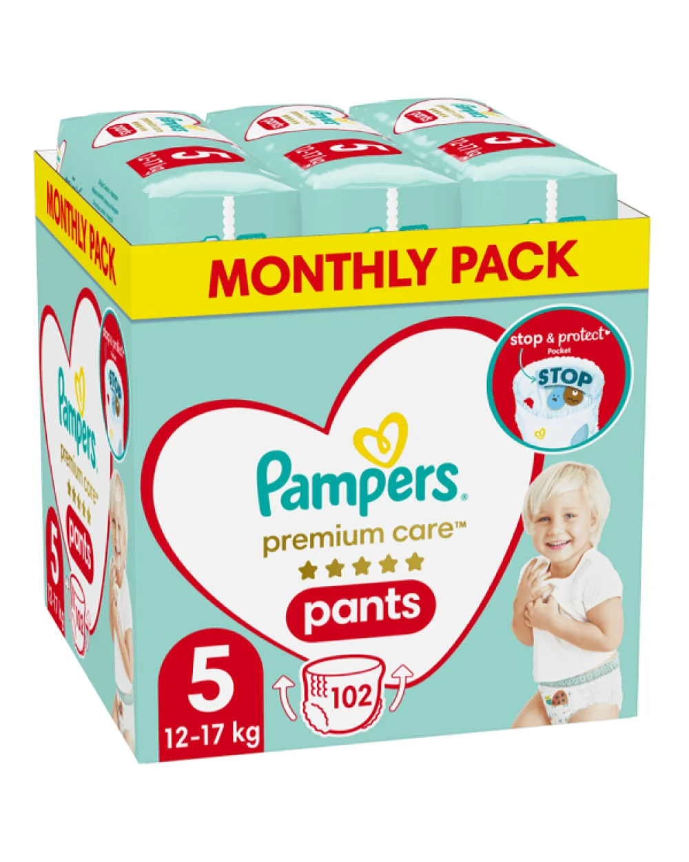 Φωτογραφία προϊόντος: Pampers Premium Care Pants Monthly Pack (102τεμ) Νo5 (12-17kg)