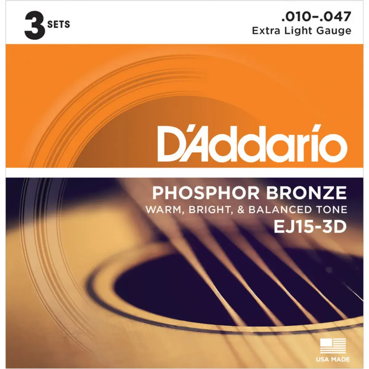Φωτογραφία προϊόντος: dAddario D'Addario EJ15-3D Phosphor Bronze Χορδές Ακουστικής Κιθάρας 10 - 47 (Πακέτο 3 Σετ)