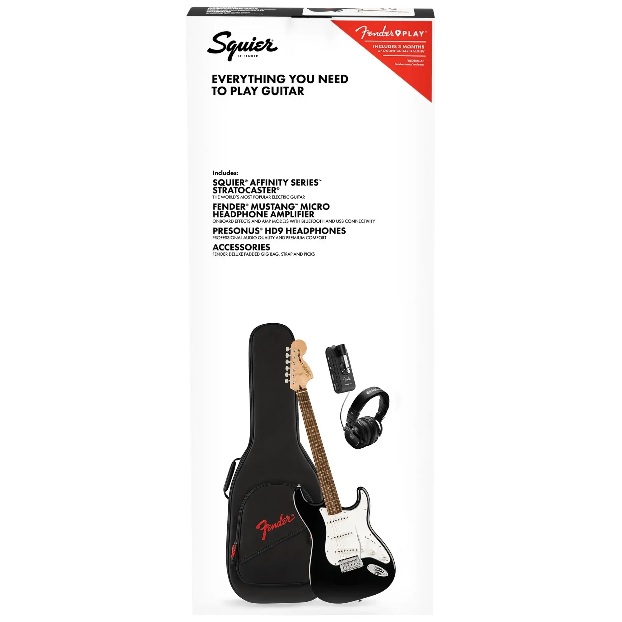 Φωτογραφία προϊόντος: Fender Squier Affinity SSS Stratocaster BLK Mustang Micro Πακέτο Ηλεκτρικής Κιθάρας