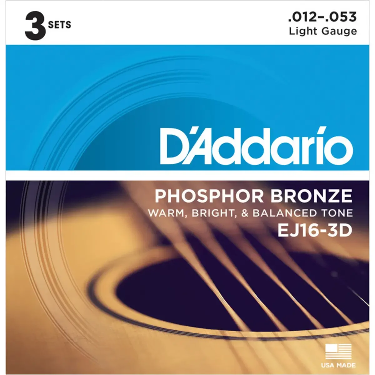 Φωτογραφία προϊόντος: dAddario D'Addario EJ16-3D Phosphor Bronze Χορδές Ακουστικής Κιθάρας 12 - 53 (Πακέτο 3 Σετ)
