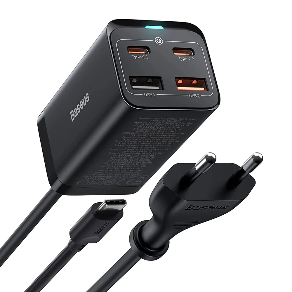 Φωτογραφία προϊόντος: Baseus GaN3 Pro CCGP040 65W Φορτιστής χωρίς καλώδιο με 2 USB-A και 2 USB-C (PD / QC 4.0) Μαύρος