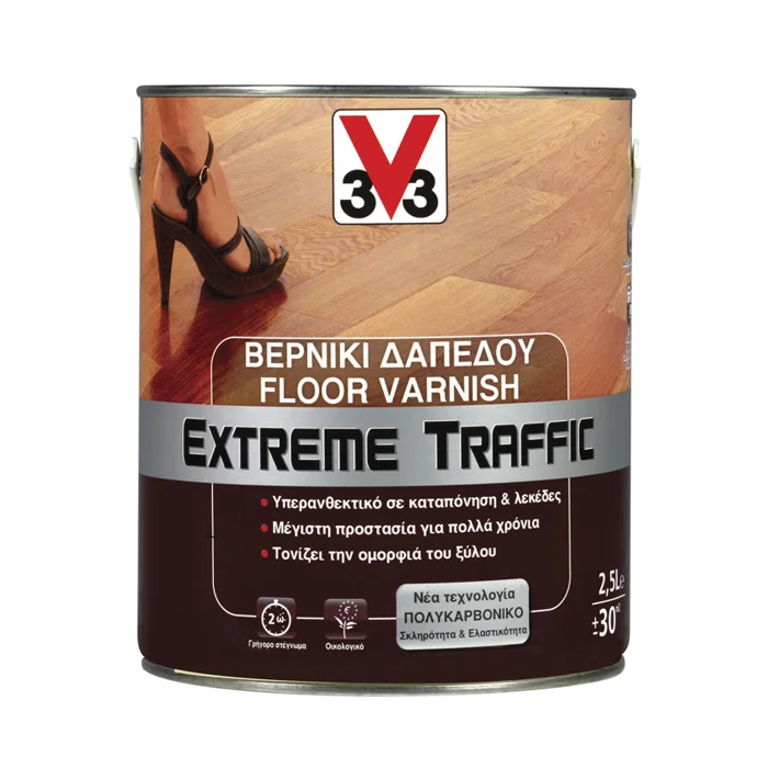 Φωτογραφία προϊόντος: V33 EXTREME TRAFFIC FLOOR VARNISH Πολυκαρμπονικό Βερνίκι Πατωμάτων Νερού 0,75l