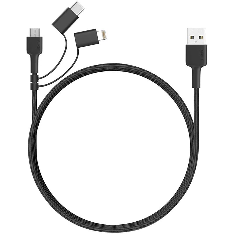 Φωτογραφία προϊόντος: Aukey CB-BAL5 Braided USB to Lightning / Type-C / micro USB Cable Μαύρο 1.2m